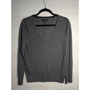BANANA REPUBLIC Gray Merino Wool V-Neck Sweater Womens Medium M Luxury Knit Top